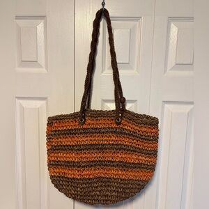 Brown and Orange Woven Tote Bag